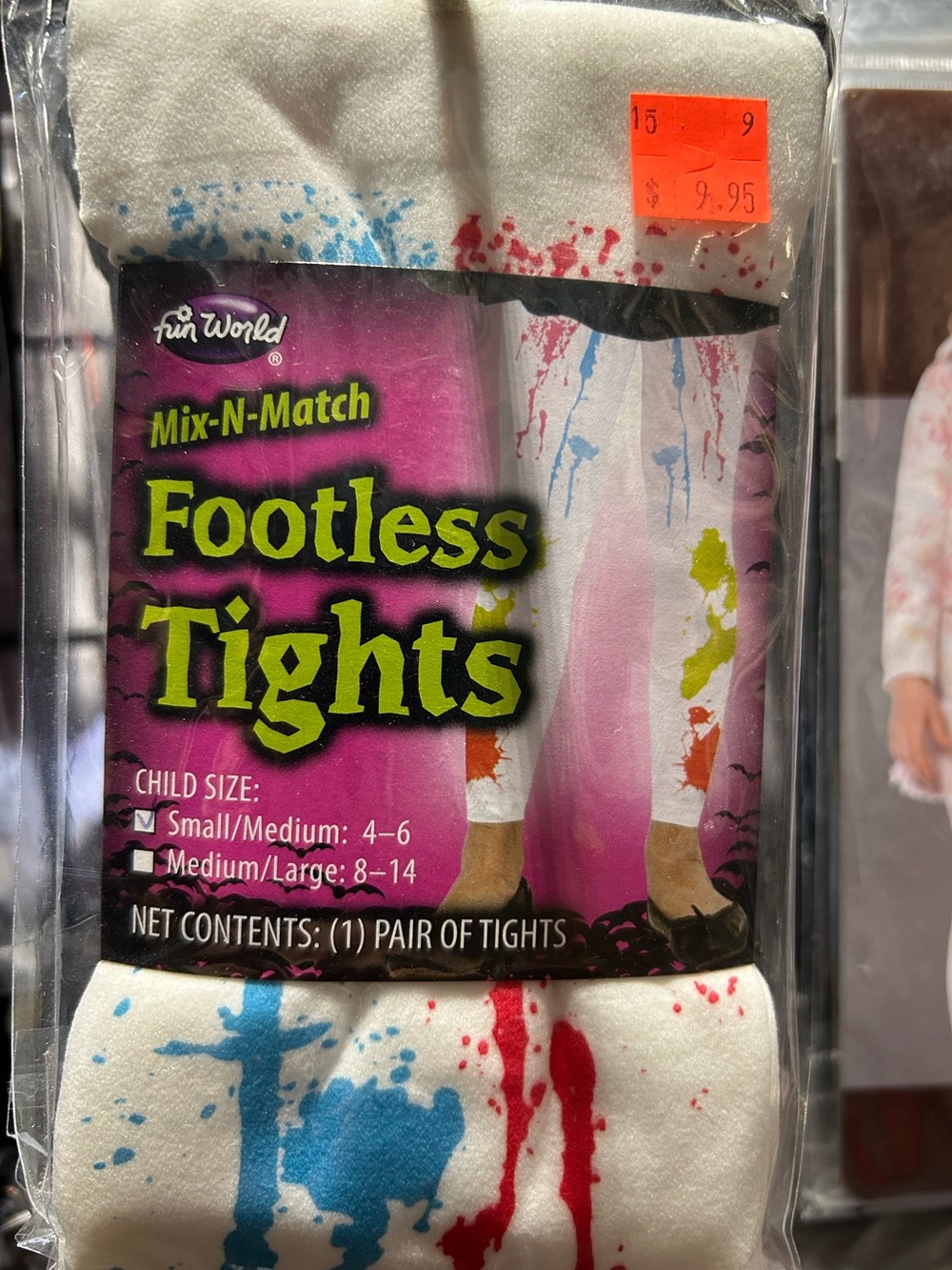 Kids' Footless Tights - White with Blue & Red Splatter